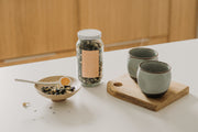 Organic Loose Leaf In Jar With Teaspoon & Two Mugs 